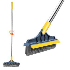 2-in-1 Bathroom Cleaning Brush with Floor Scrubber & Wiper 120° Rotating Head Long Handle Perfect for Cleaning Hard Floors,